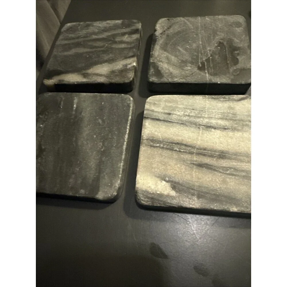 Grey Marble Rounded Edge Square Coaster Set 4